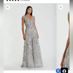 Mac Duggal Silver Floral Embellished V-Neck Prom Gown